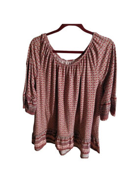 EUC VINTAGE AMERICAN BOHO CHIC TUNIC BLOUSE FLOWY PEASANT TOP PLUS SIZE 2X RED